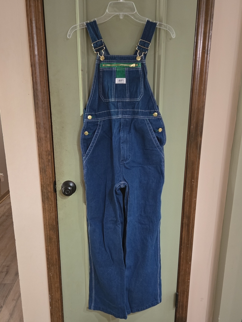 Classic Liberty Blue Denim Overalls with Green Zip Accent